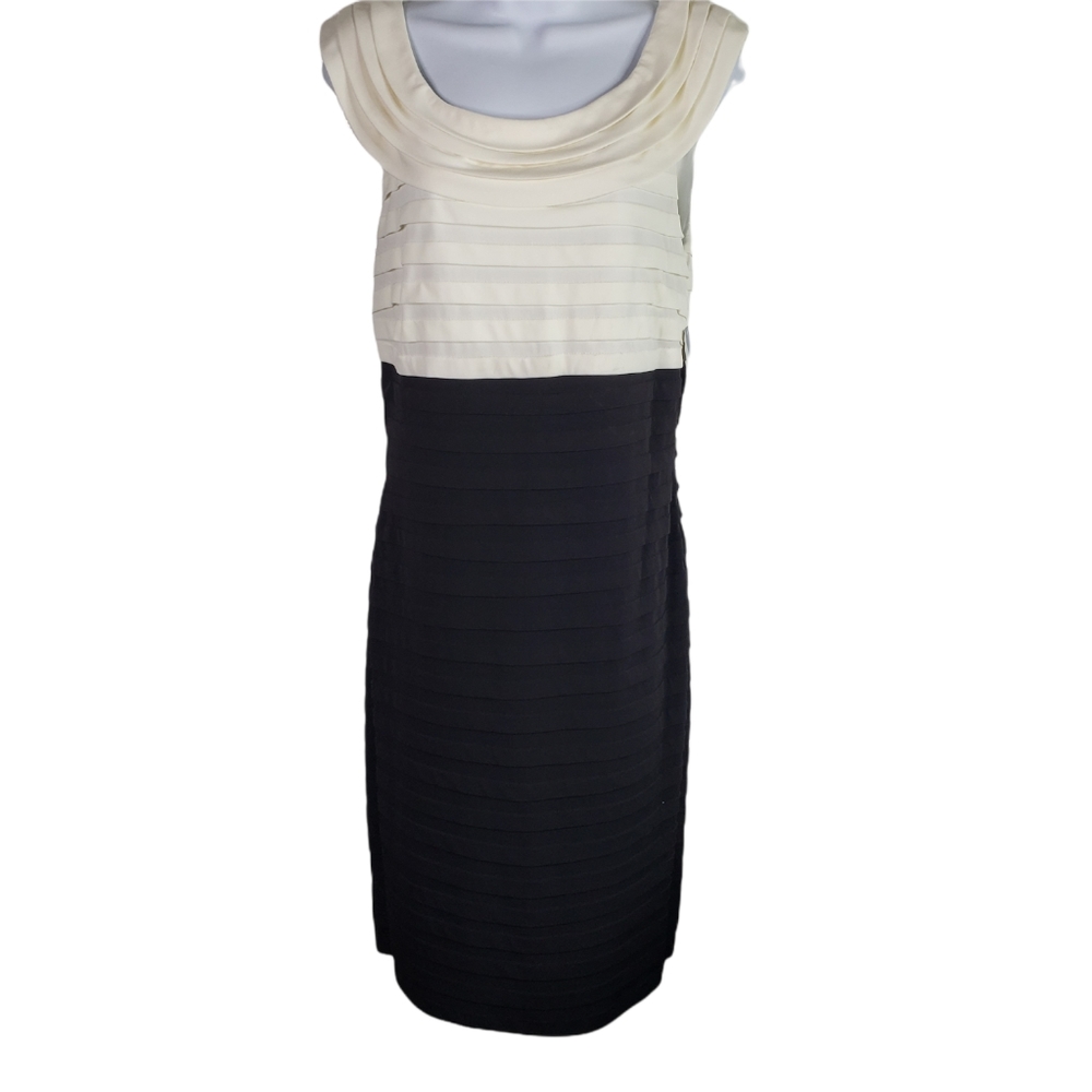 London Times NWT Women's Tiered Dress Ruffle sz 10 Black soft White Eleg…